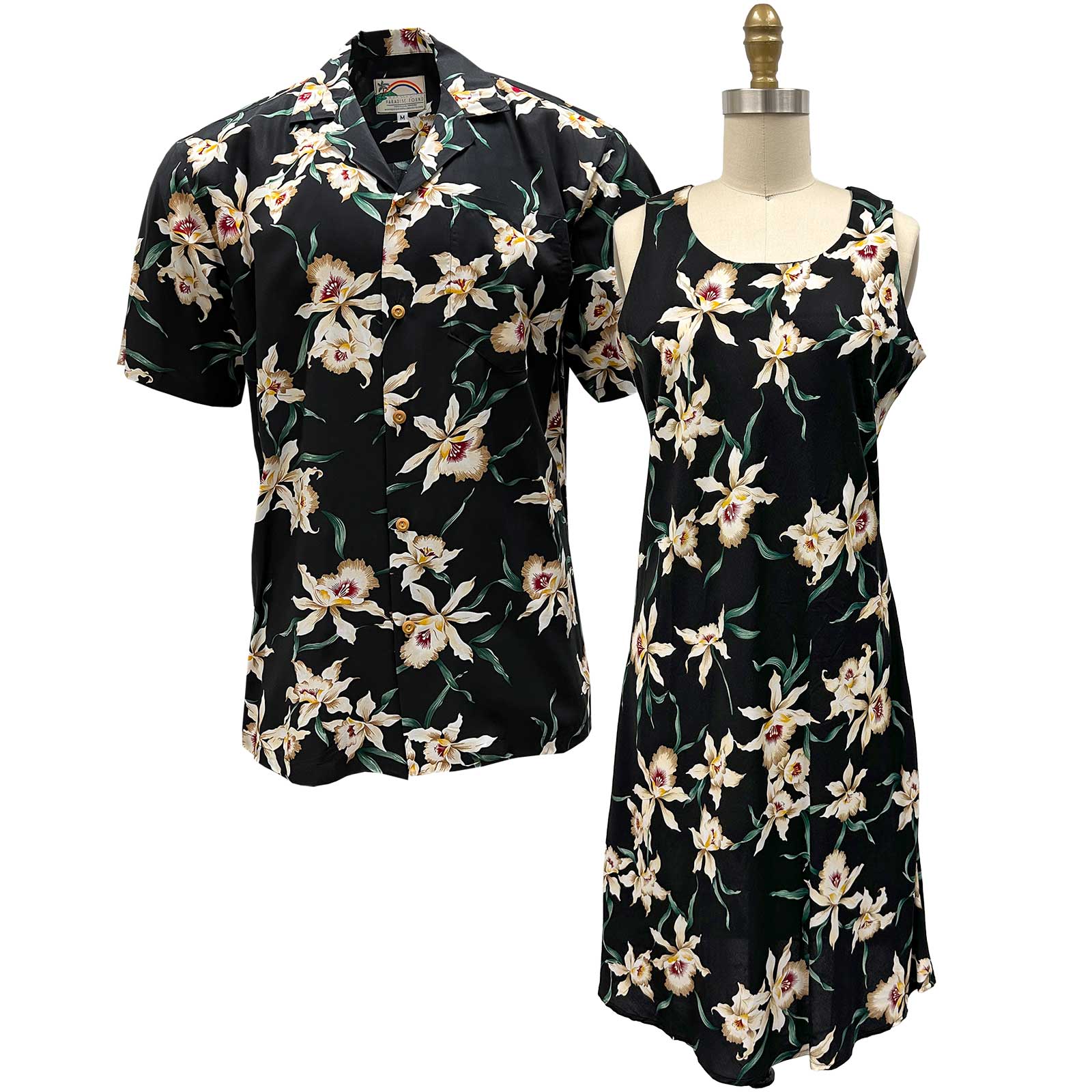 Paradise Found Star Orchid Black Rayon Women's Hawaiian Shirt