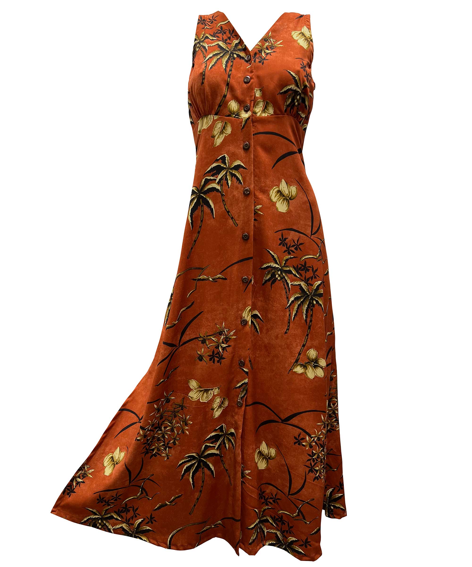 Retro Oasis Palms Rust Button Front Tank Dress 2XL By Paradise Found Retro Oasis Palms Rust Button Front Tank Dress 2XL By Paradise Found