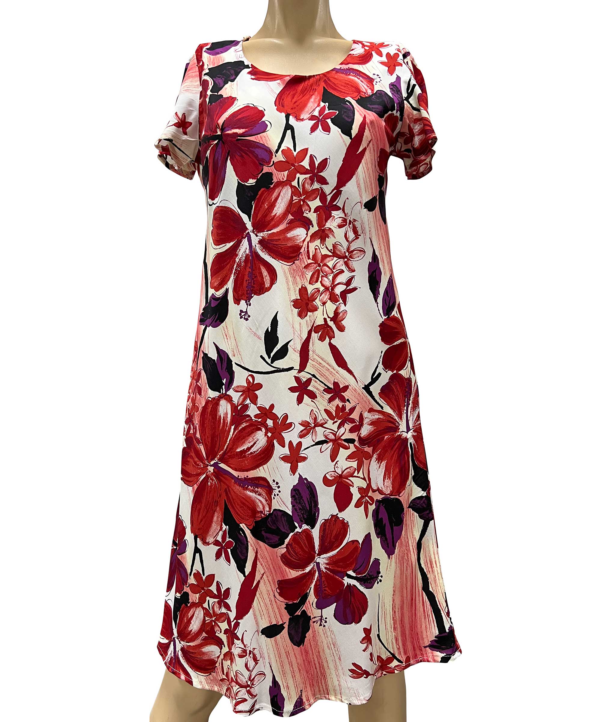 Watercolor Hibiscus Red A-Line Dress with Cap Sleeves – Paradise Found