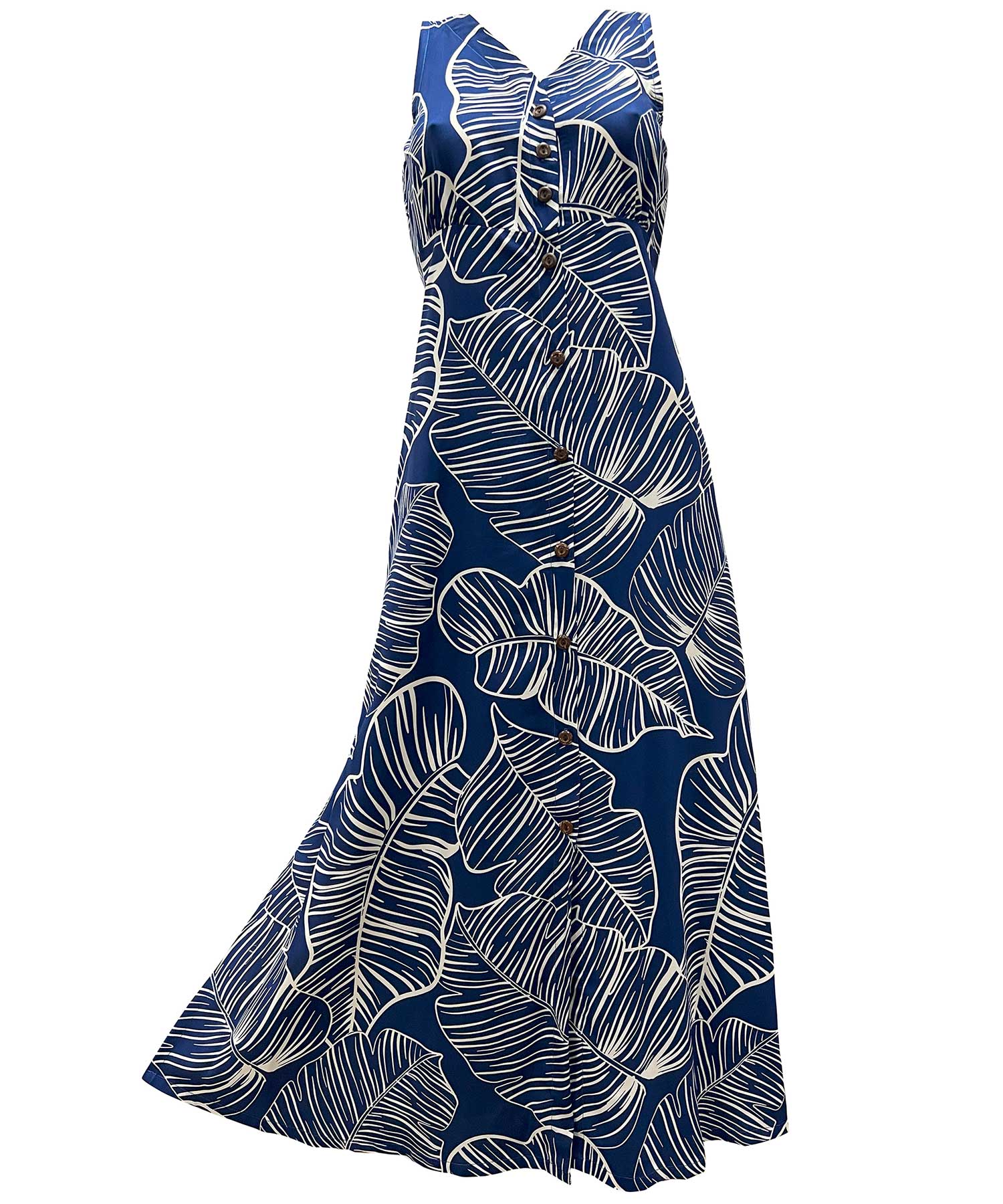 Taro Leaf Deep Blue Button Front Tank Dress XL  by Paradise Found