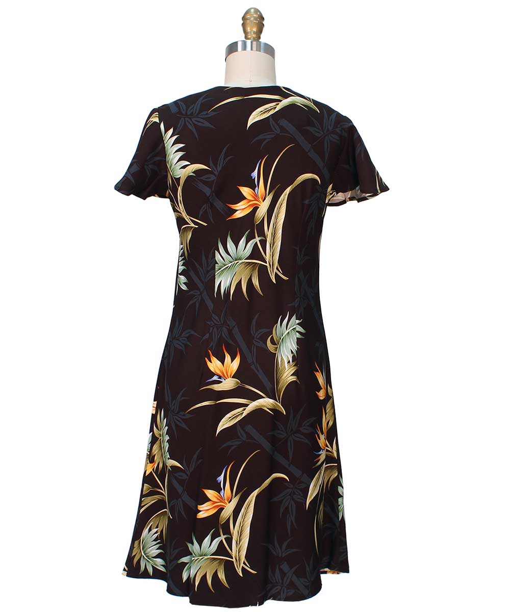Bamboo Paradise Black A-Line Dress with Cap Sleeves