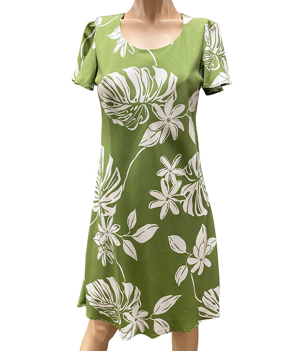 Tiare Green A-Line Dress with Cap Sleeves