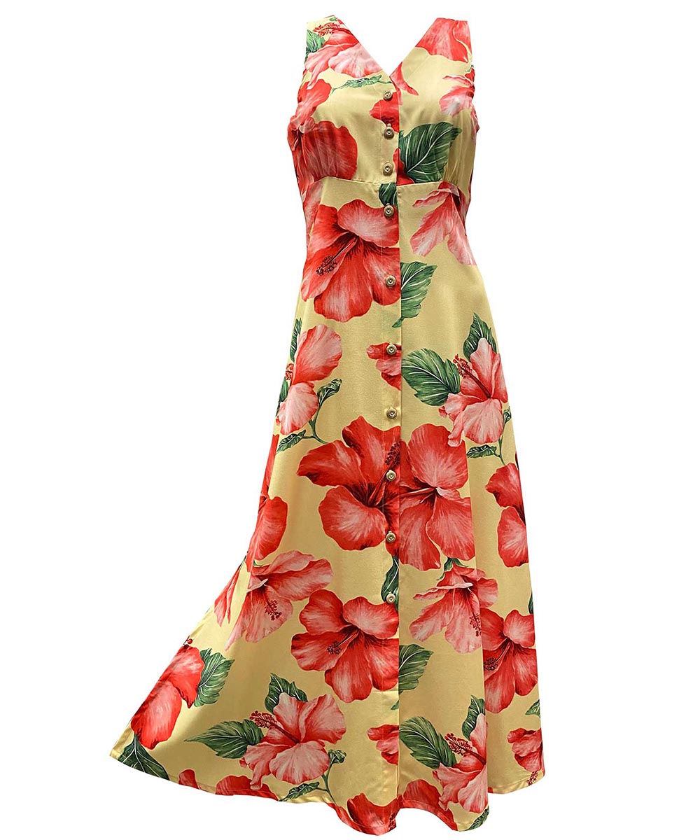 Hibiscus Blossom Yellow Button Front Tank Dress