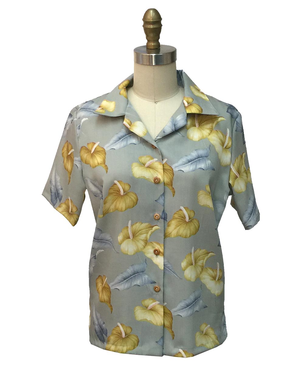 anthurium print shirt Women's Anthurium Garden Gray Camp Shirt XS – By Paradise Found