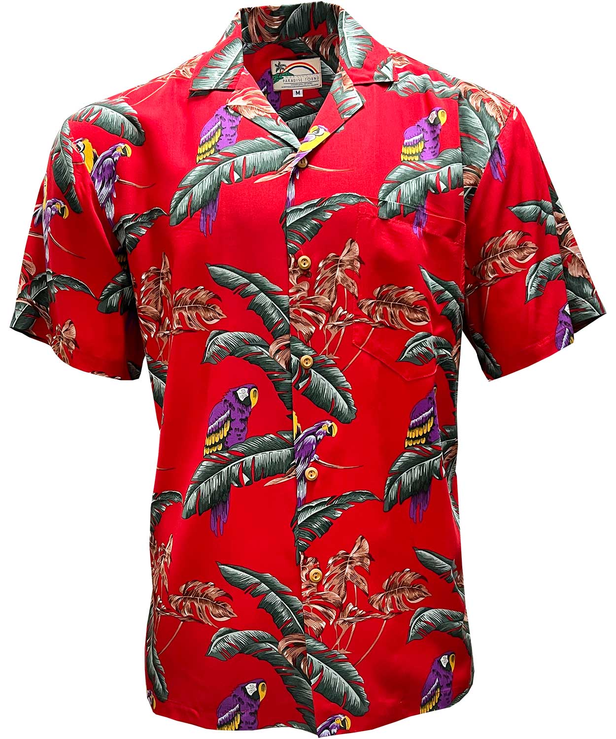 Paradise Found Mens Jungle Bird Tom Selleck Magnum Pi Rayon Shirt Red S, Small