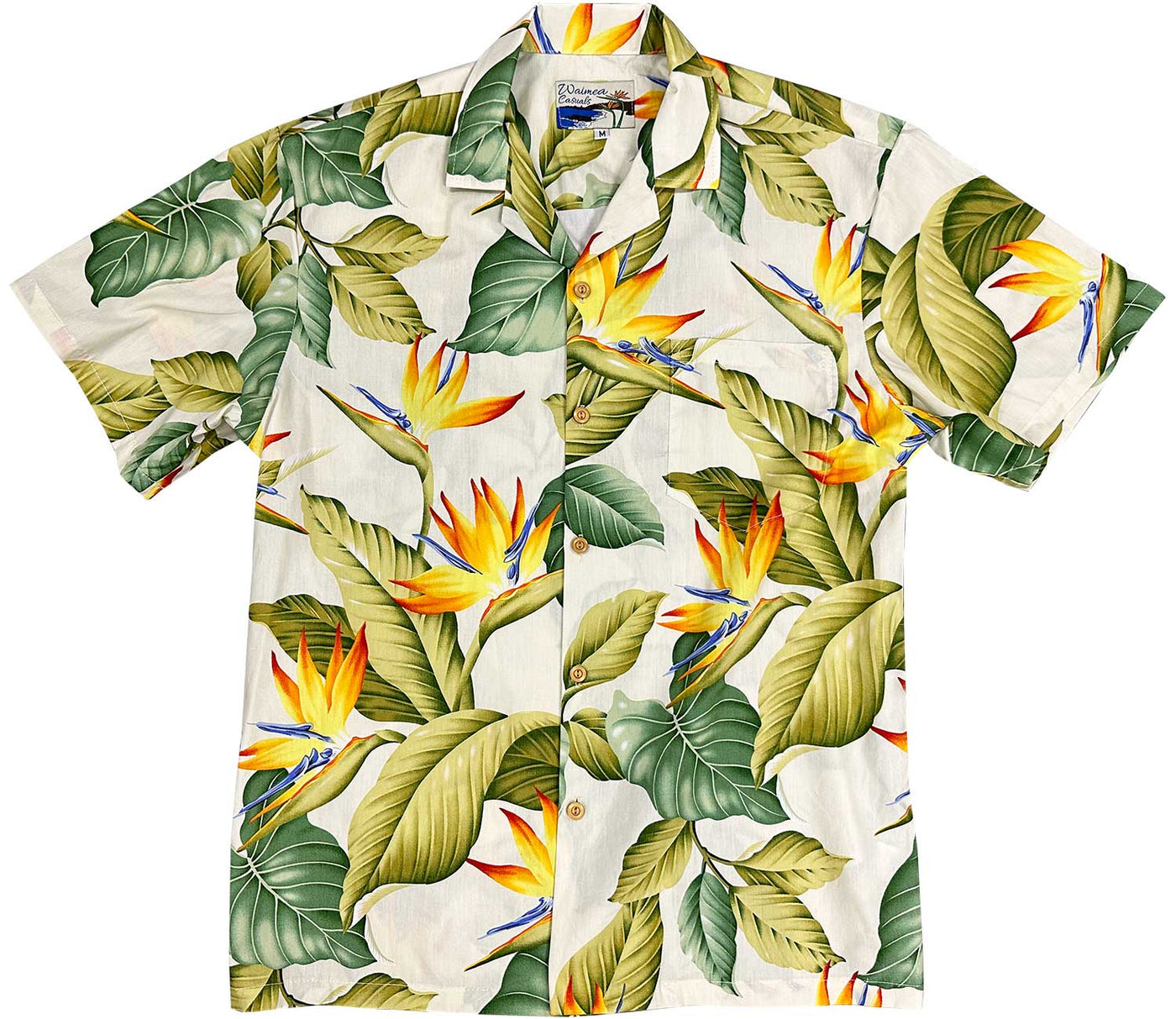 Airbrush Bird of Paradise Cream Hawaiian Shirt by Waimea Casuals