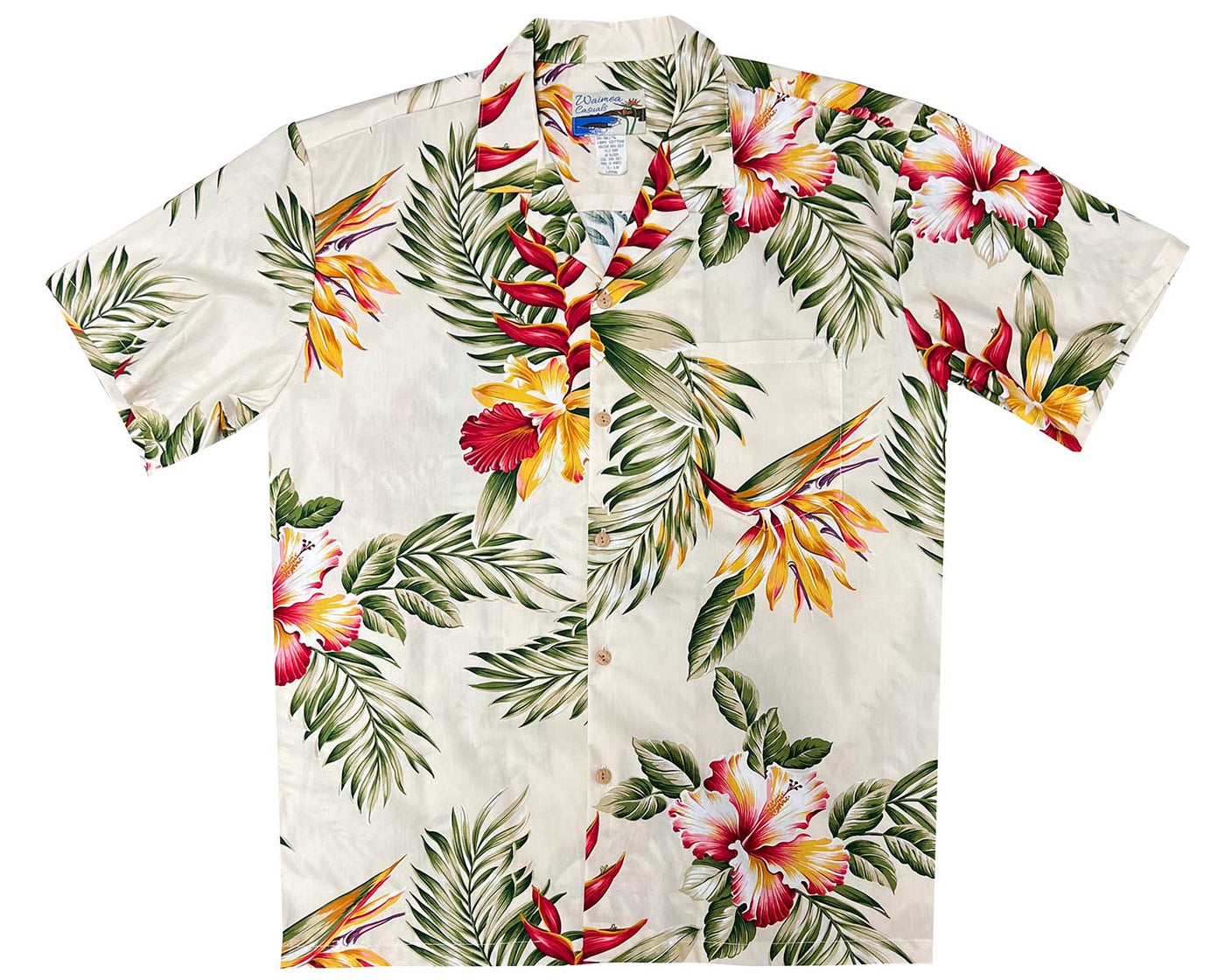 Waimea Casuals Orchid Paradise Beige Hawaiian Shirt