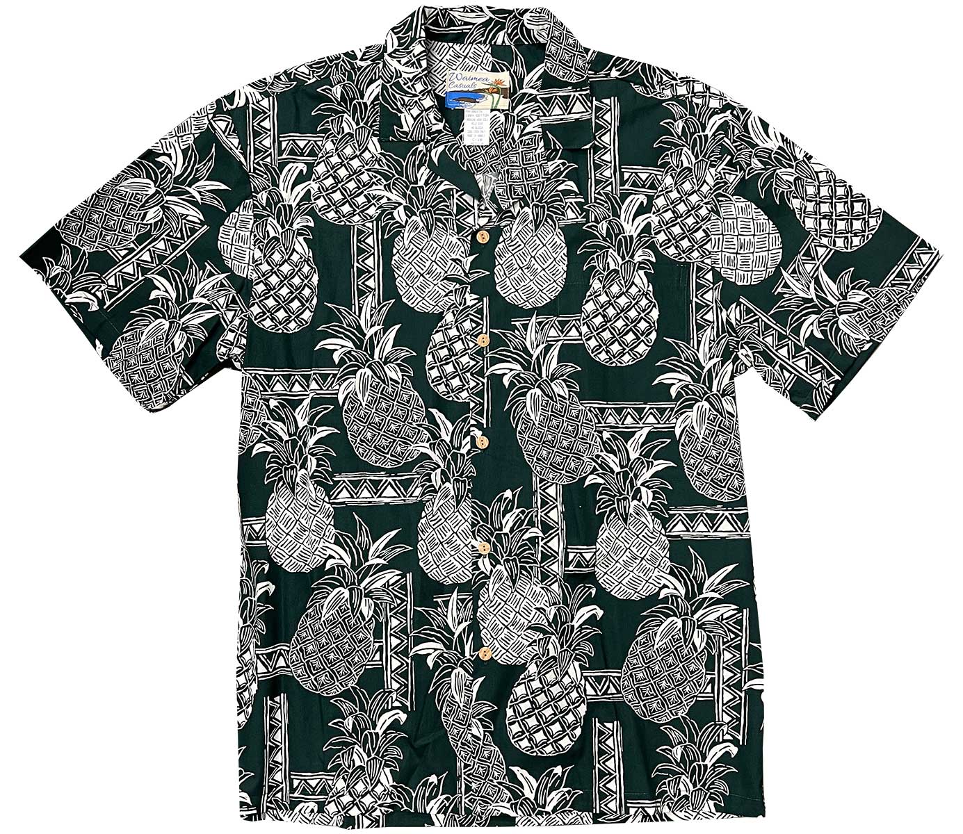 Waimea Casuals Tapa Pineapple Green Hawaiian Shirt