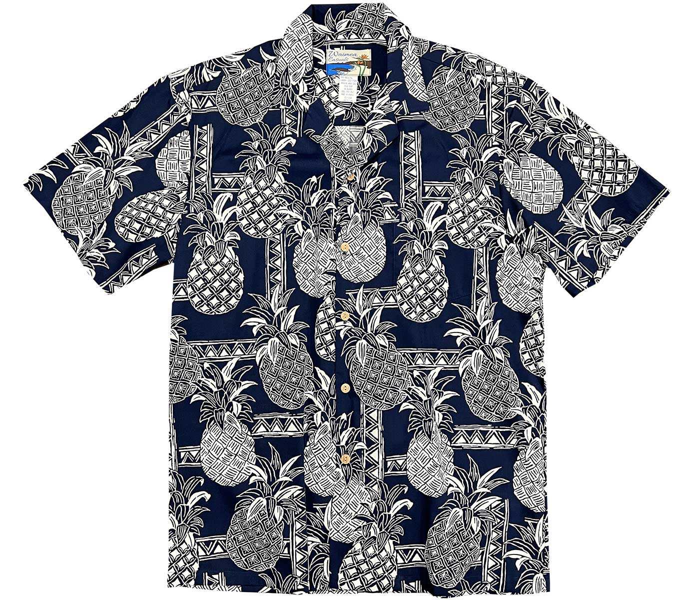 Waimea Casuals Tapa Pineapple Navy Hawaiian Shirt