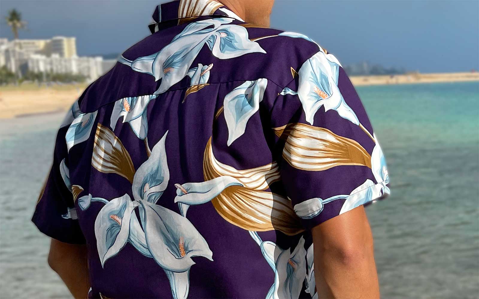 calla lily hawaiian shirt in purple