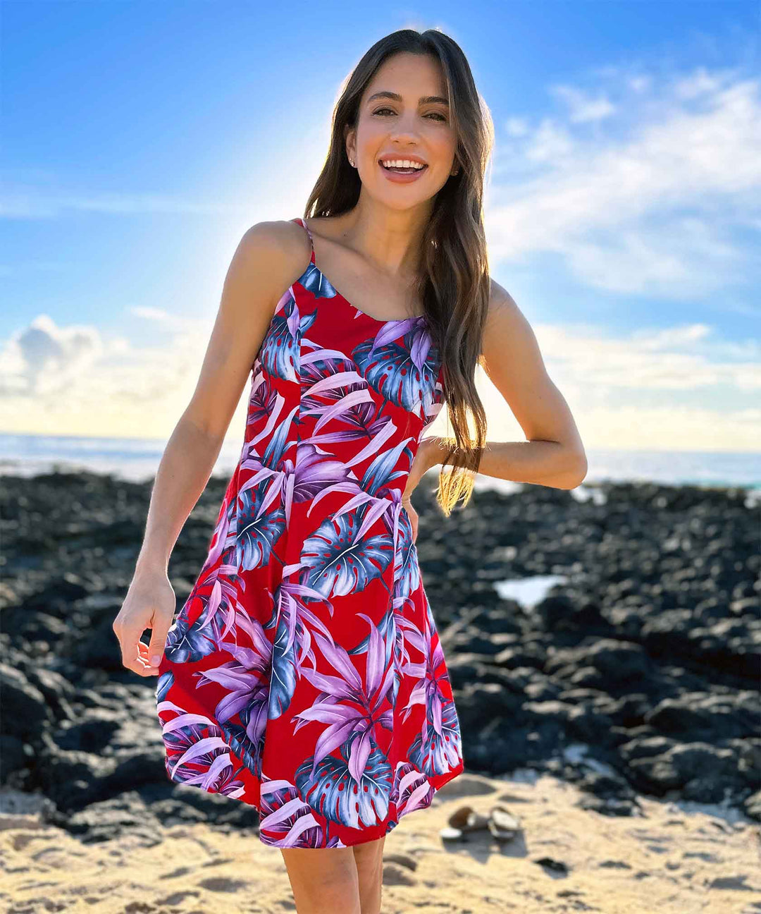 Spaghetti Dresses featuring new Rainforest in Red