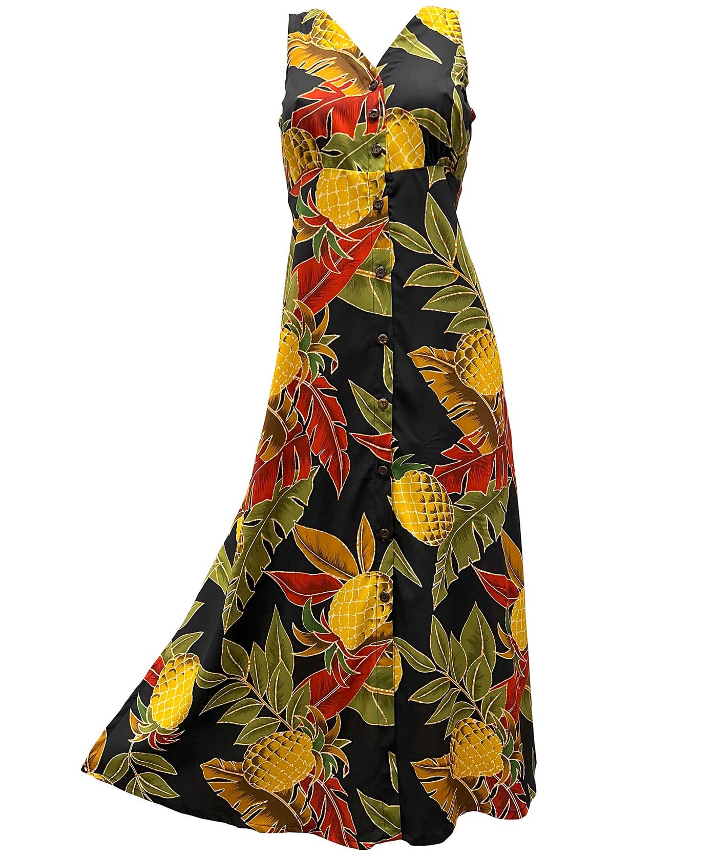 Retro Pineapple Midnight Button Front Tank Dress