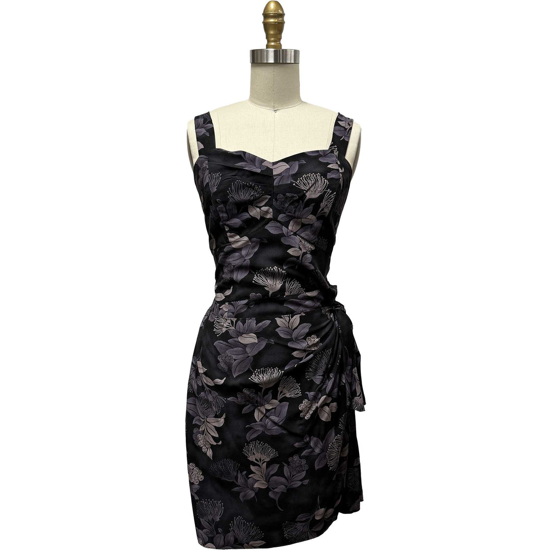 black hawaiian dress Big Island Black / XL / Two Palms Neck with Tea Length crafted from a Rayon Material Ohia Black Sarong Dress 2XL