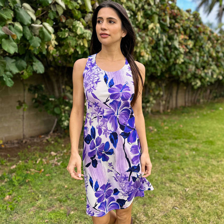 Watercolor Hibiscus Purple Tank Dress