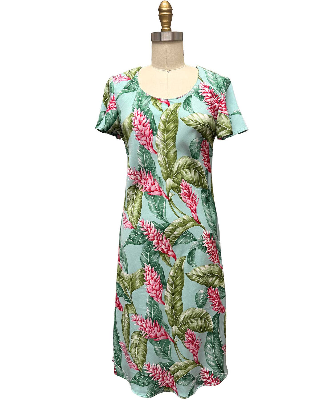Red Ginger A-Line Dress with Cap Sleeves - Aqua