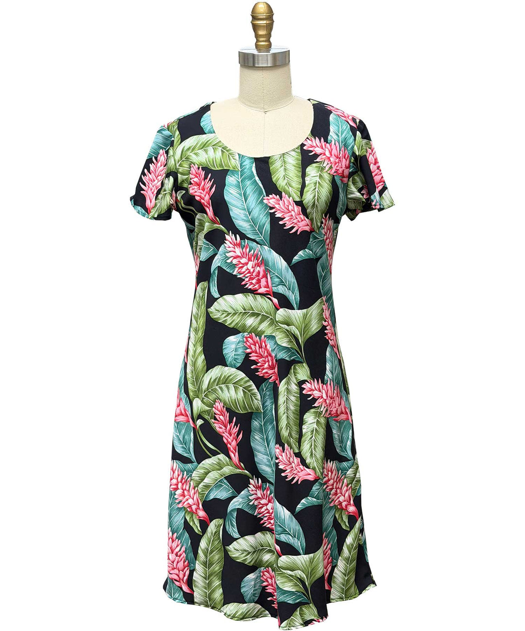 Red Ginger A-Line Dress with Cap Sleeves - Black