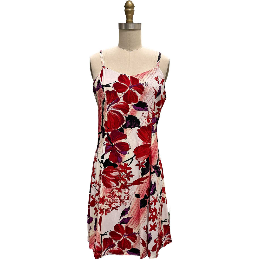 Watercolor Hibiscus Red Spaghetti Dress