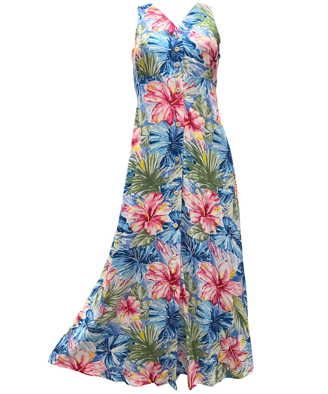 Painted Hibiscus Blue Button Front Tank Dress XS By Paradise Found Painted Hibiscus Blue Button Front Tank Dress XS By Paradise Found