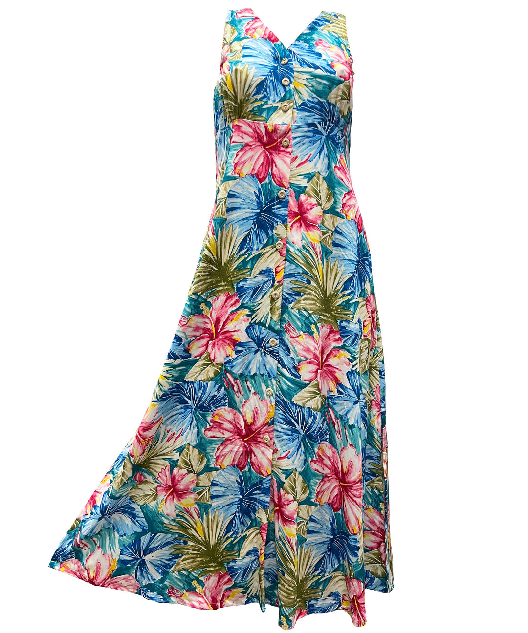 Painted Hibiscus Jade Button Front Tank Dress XL – By Paradise Found Painted Hibiscus Jade Button Front Tank Dress XL – By Paradise Found