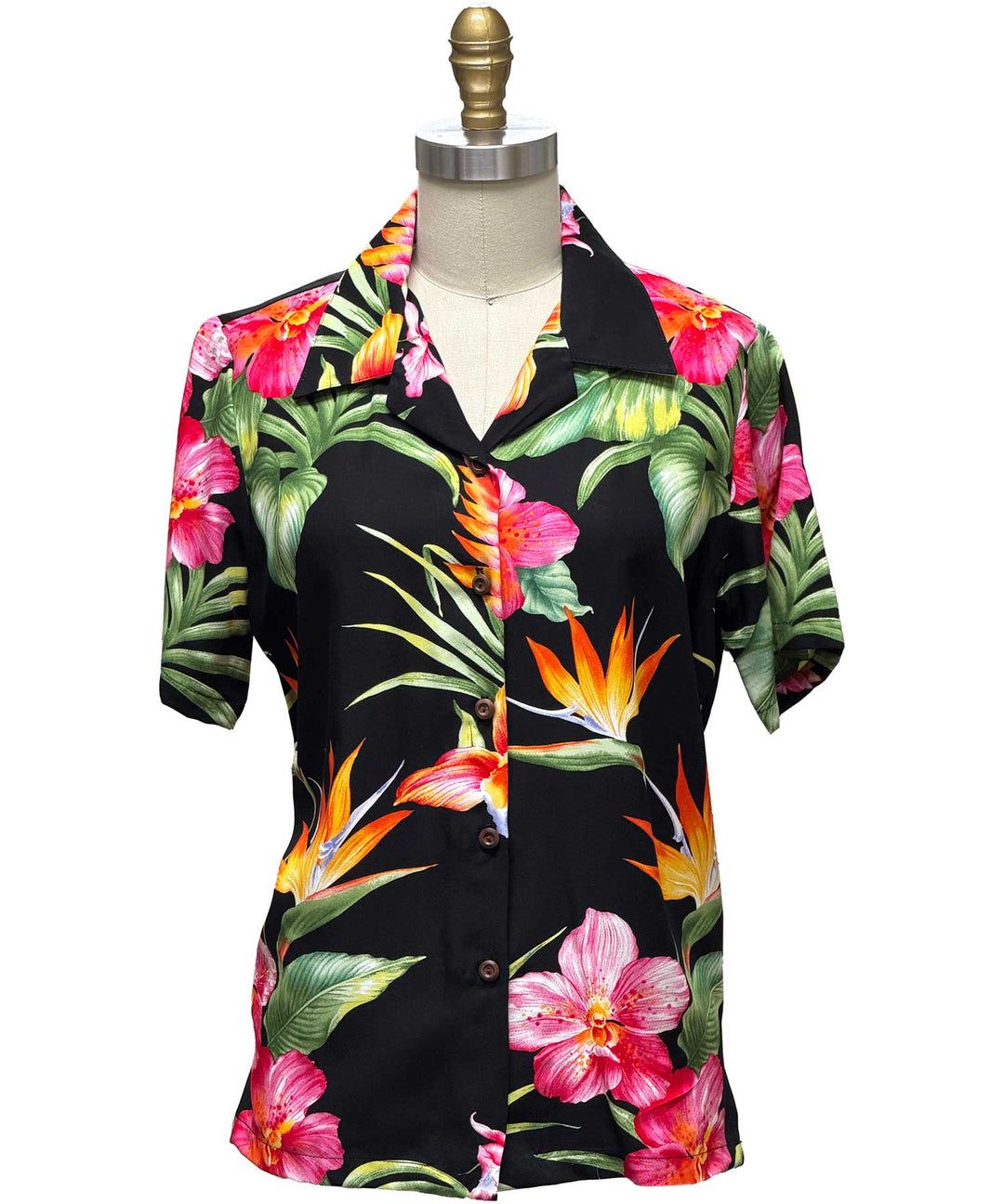 Women's Blooms in Paradise Camp Shirt - Black