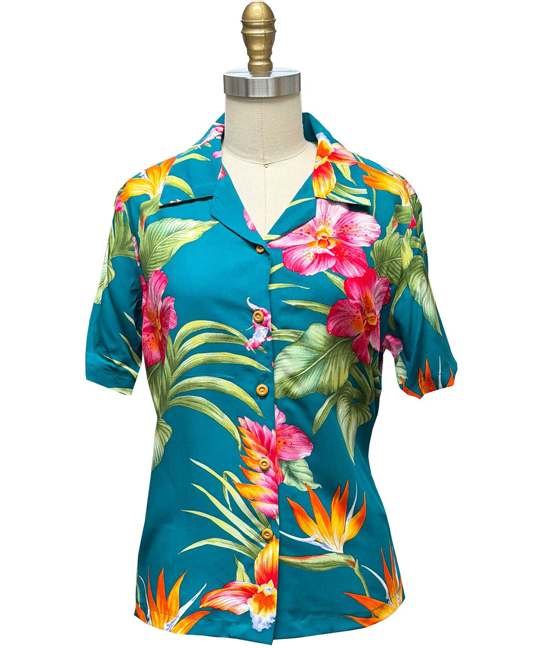 Women's Blooms in Paradise Camp Shirt - Cyan