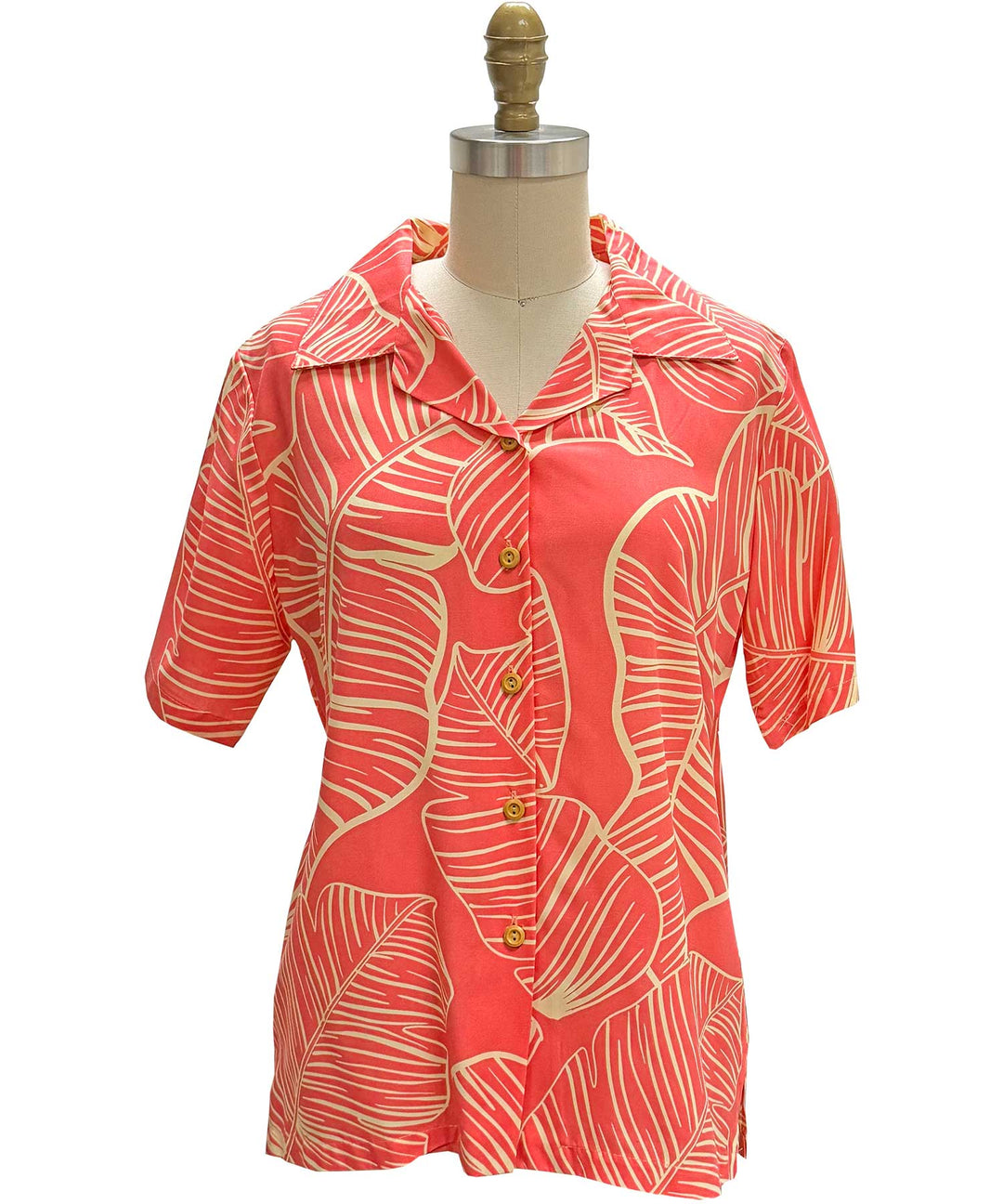 Taro Leaf Women's Camp Shirt - Coral