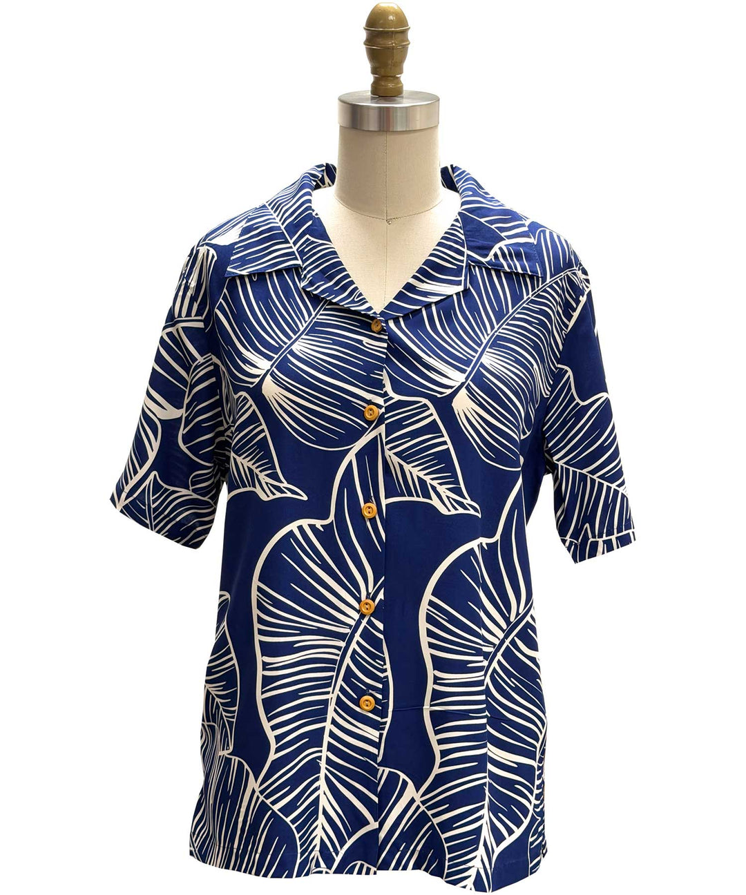 Taro Leaf Women's Camp Shirt - Deep Blue