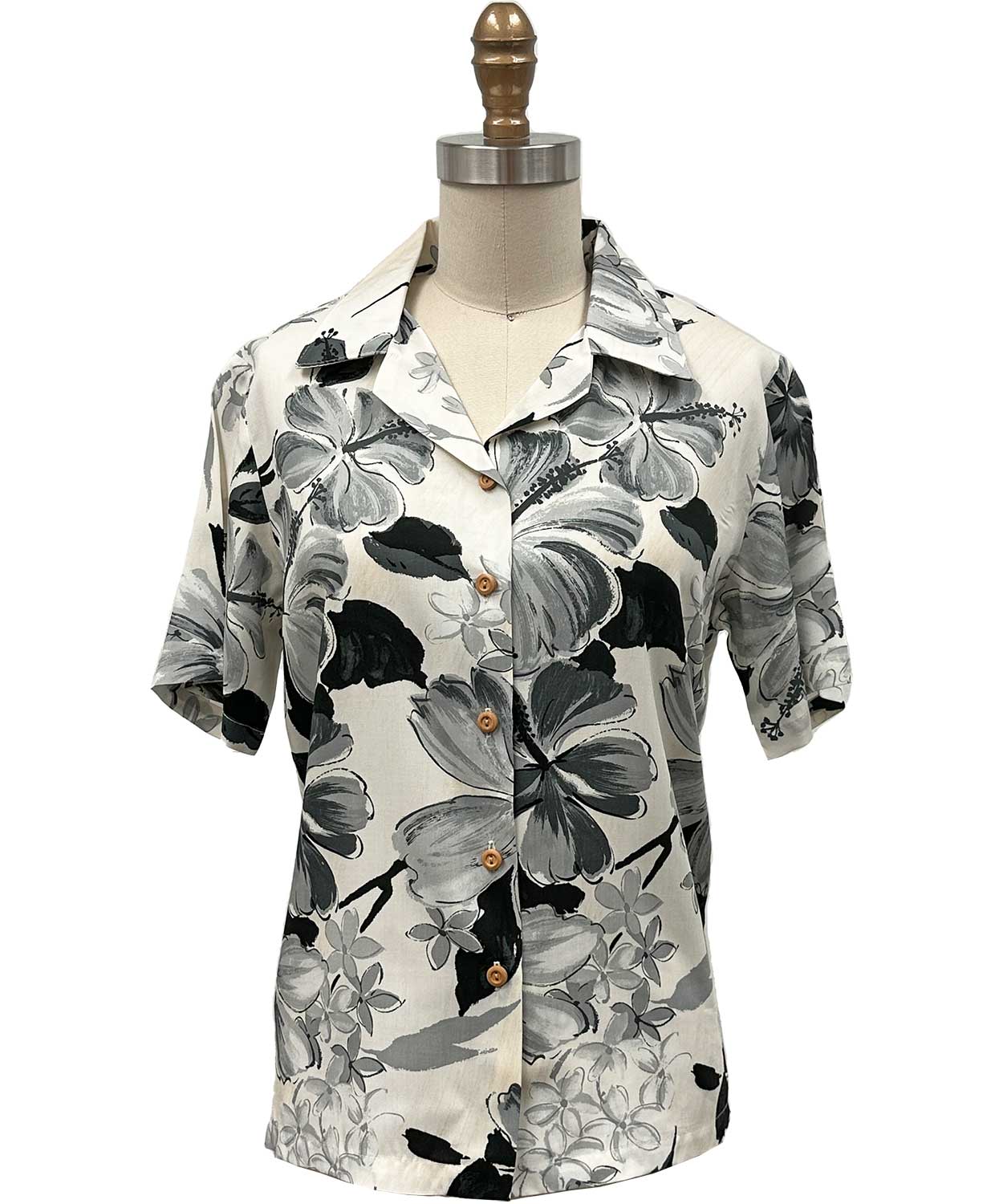 Women's Watercolor Hibiscus Gray Camp Shirt