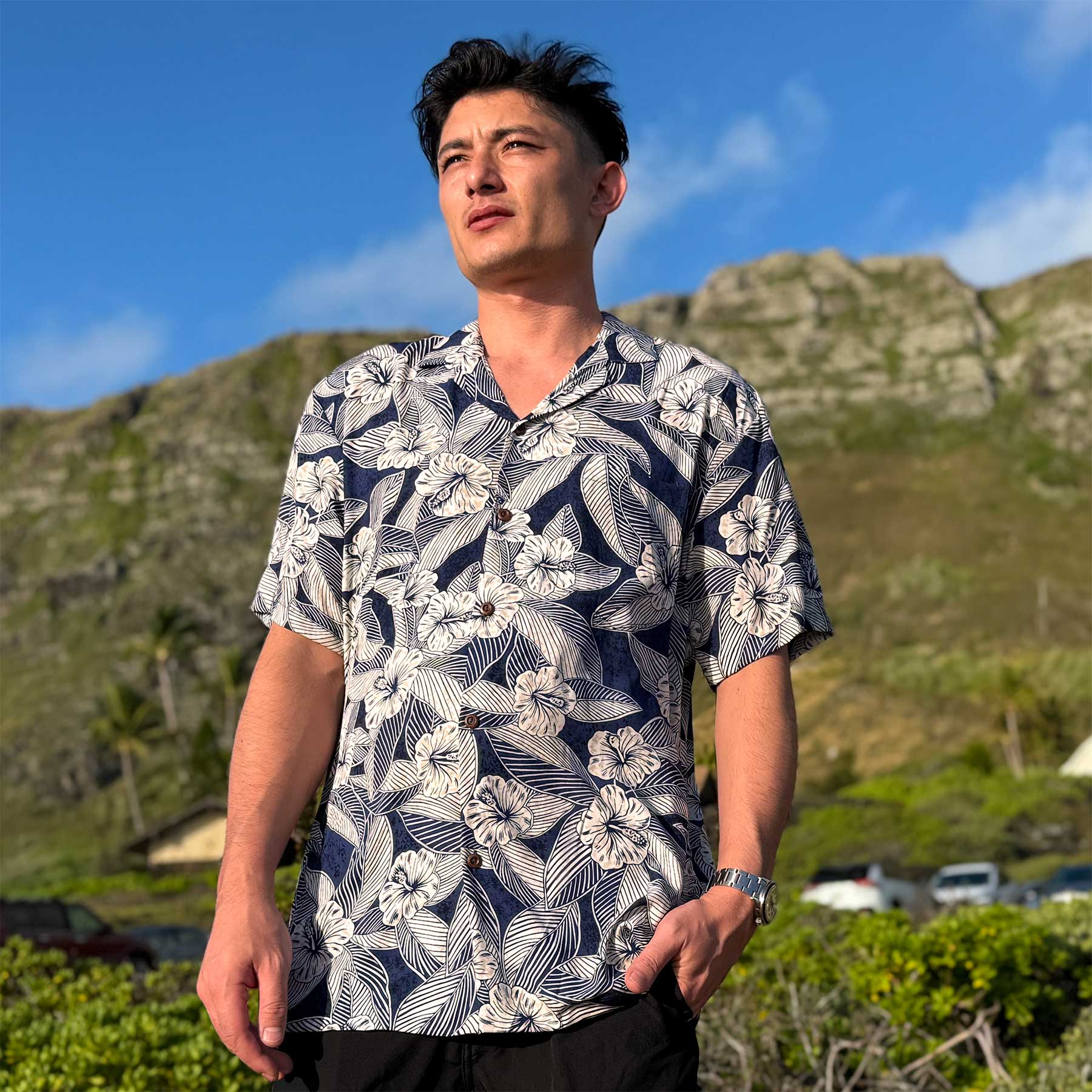 Paradise Found -White Ginger Beige Rayon Men's Hawaiian Shirt