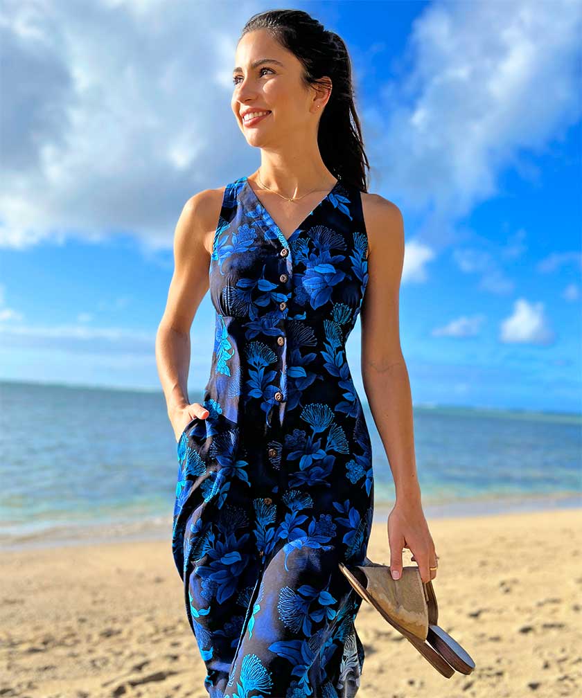 Shop Women's Hawaiian Dresses - Ohia Dress in Navy