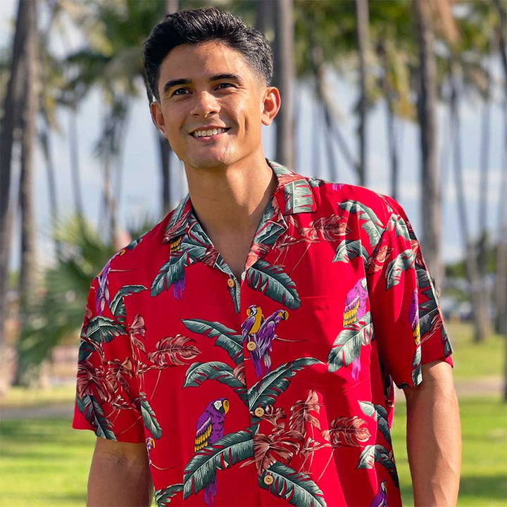 Trending Men's Aloha Shirts - Jungle Bird Red (aka Magnum PI shirt)