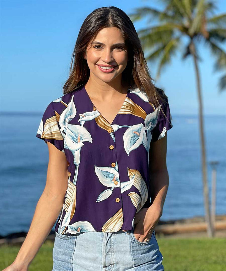 Calla Lily Purple V-Neck Top