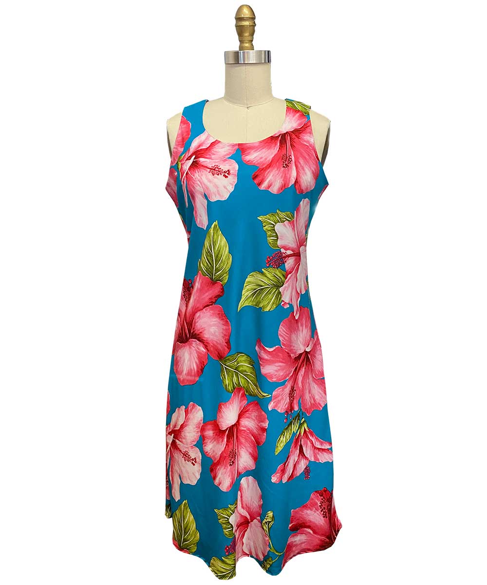 Hibiscus Blossom Teal Tank Dress