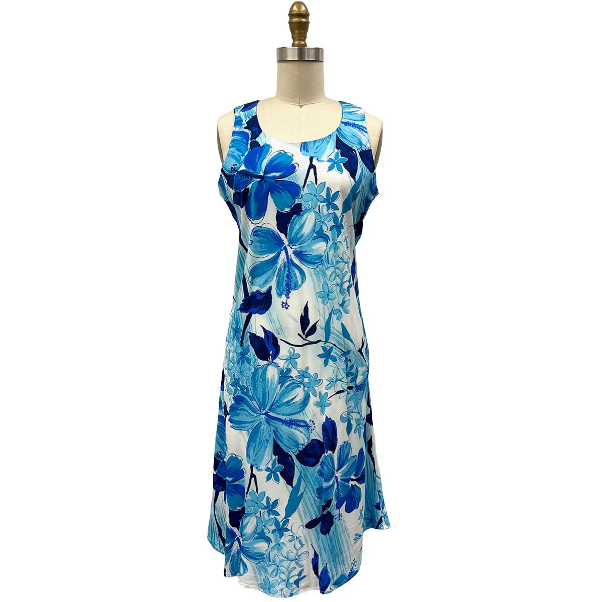 Watercolor Hibiscus Blue Tank Dress