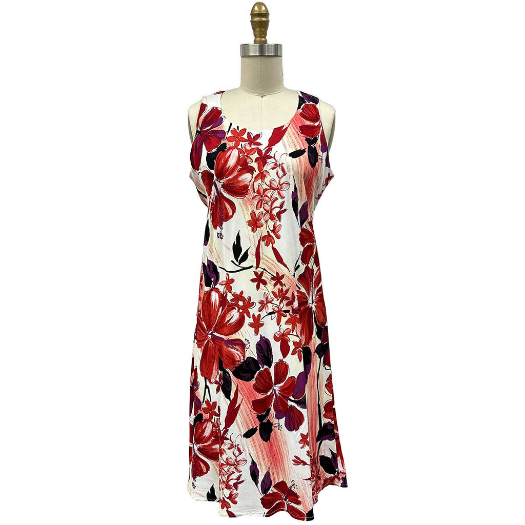 red and white hibiscus dress Watercolor Hibiscus Red A-Line Dress with Cap Sleeves Paradise Found
