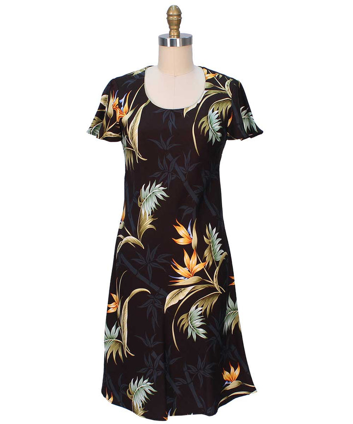 Bamboo Paradise Black A-Line Dress with Cap Sleeves