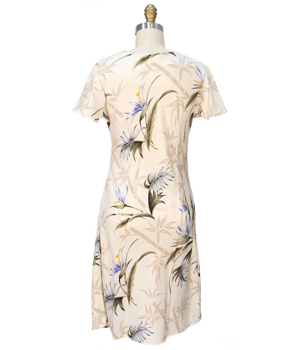 Bamboo Paradise Cream A-Line Dress with Cap Sleeves