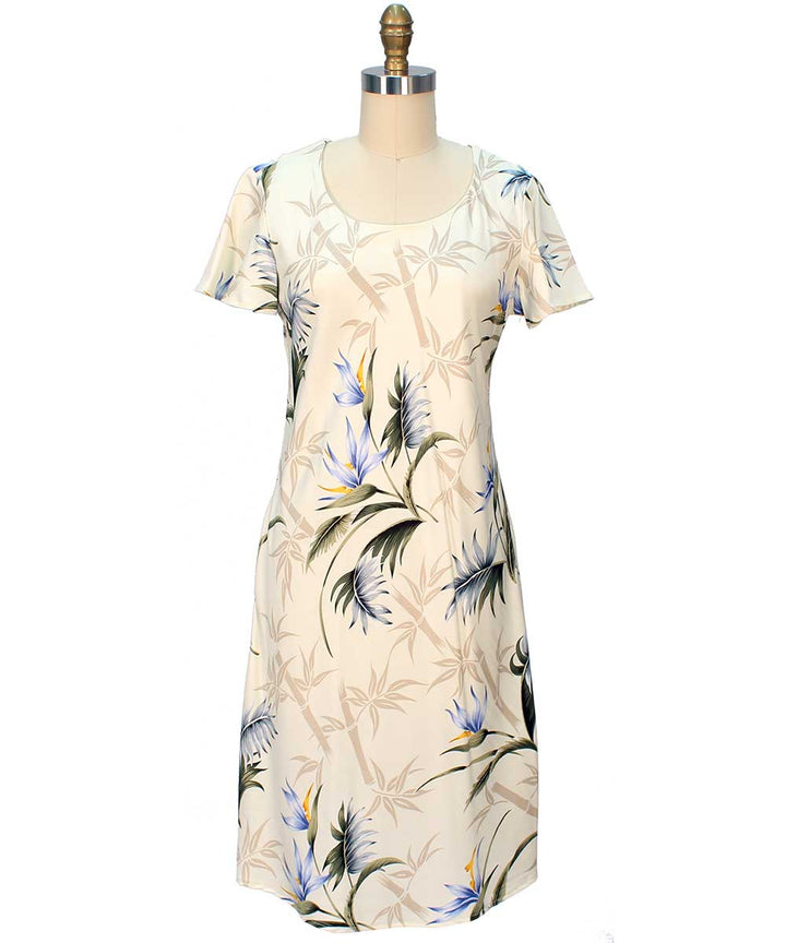 Bamboo Paradise Cream A-Line Dress with Cap Sleeves