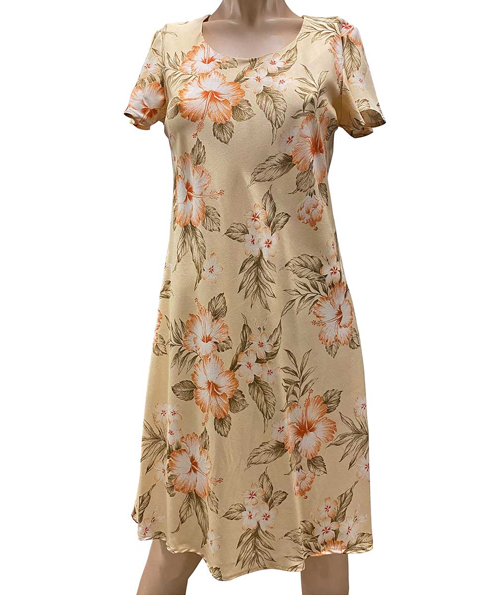 Hibiscus Garden Peach A-Line Dress with Cap Sleeves