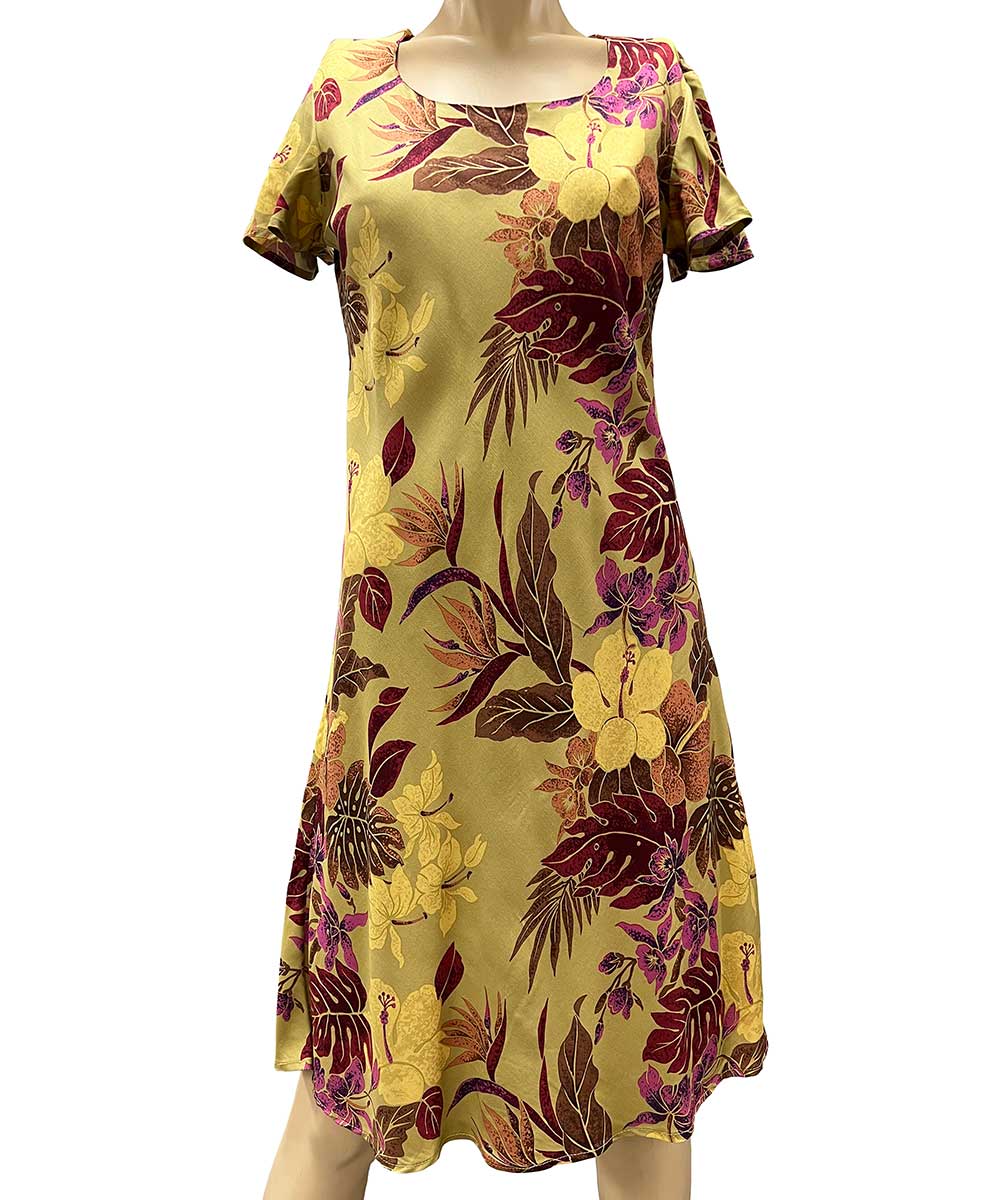 Hilo Gold A-Line Dress with Cap Sleeves – Paradise Found