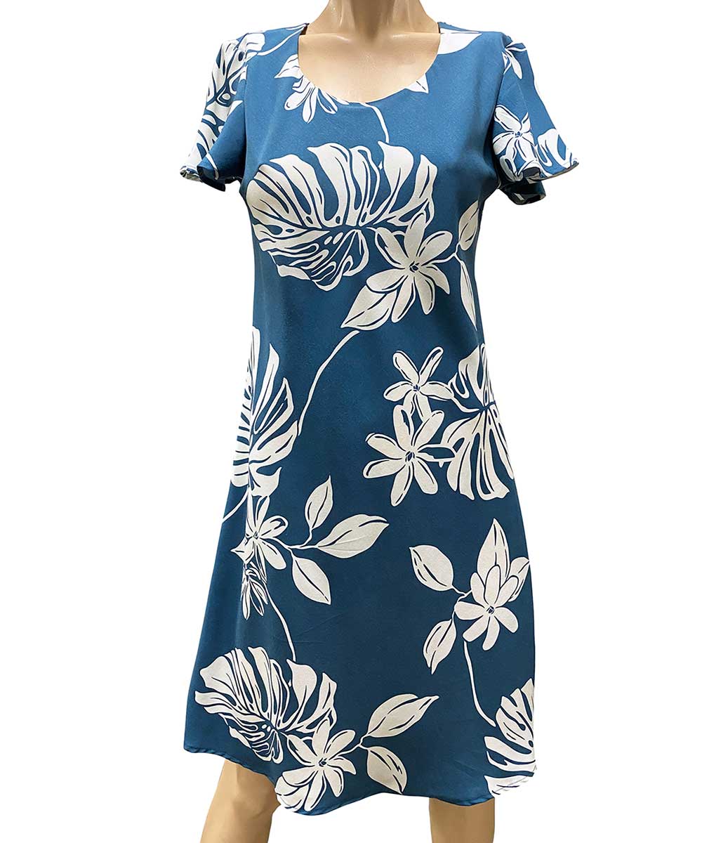 Tiare Blue A-Line Dress with Cap Sleeves