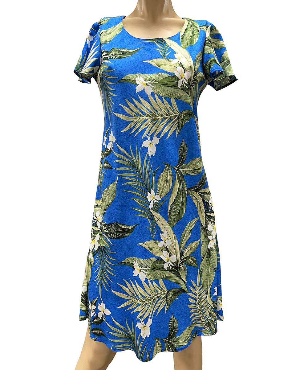White Ginger Blue A-Line Dress with Cap Sleeves