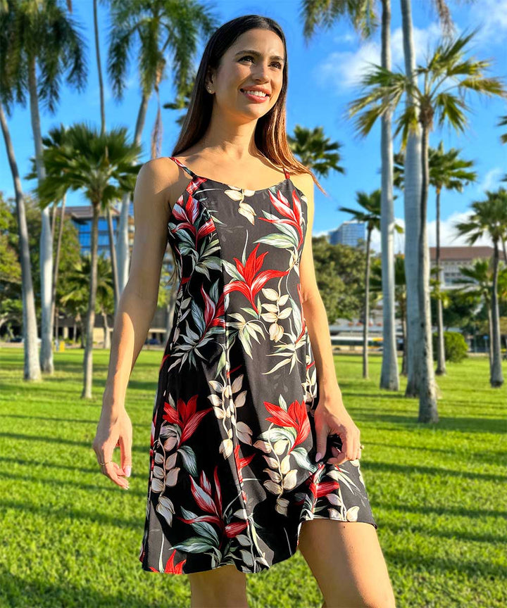 Heliconia Paradise Black Spaghetti Dress