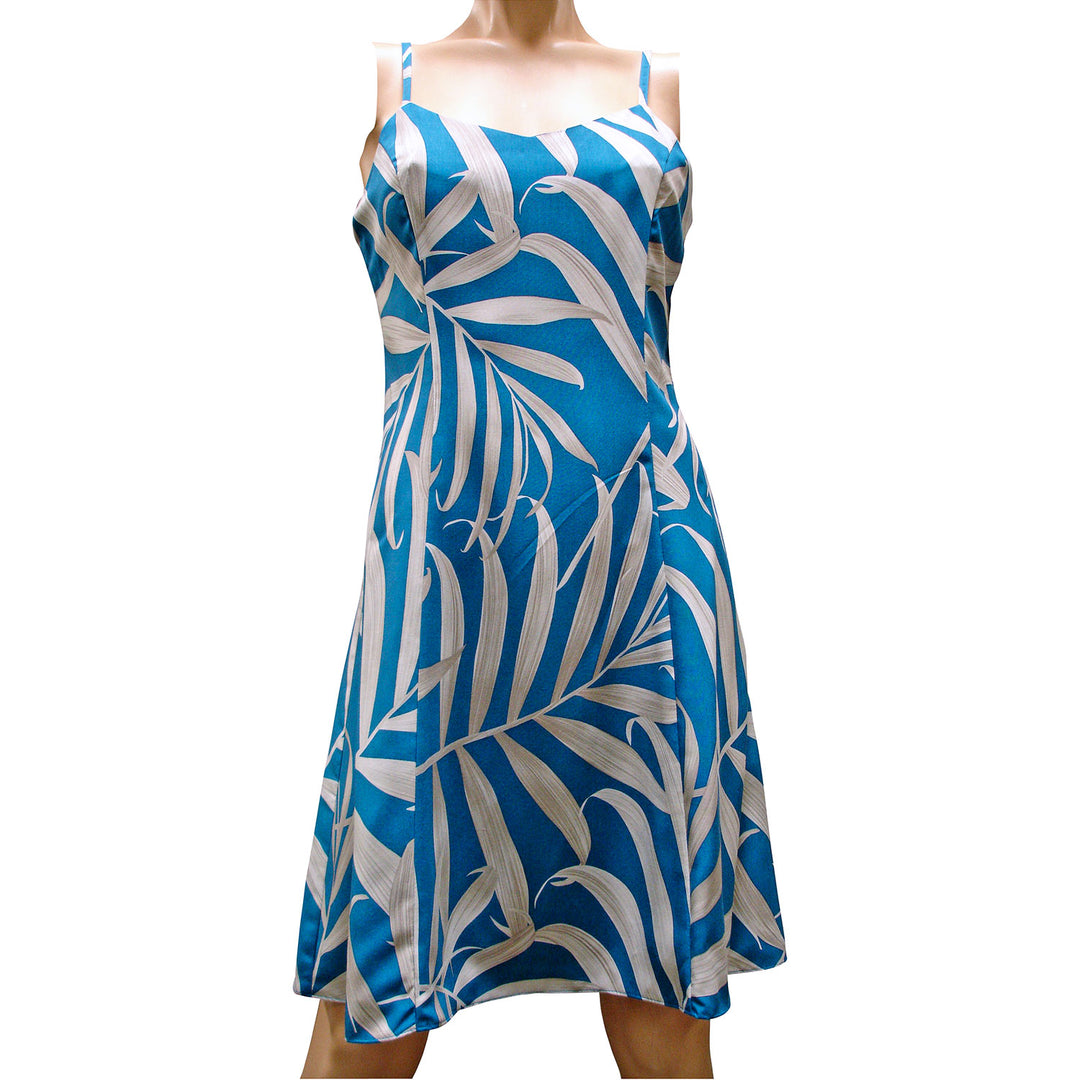 Palm Fronds Blue Spaghetti Dress Paradise Found Palm Fronds Blue Spaghetti Dress Paradise Found