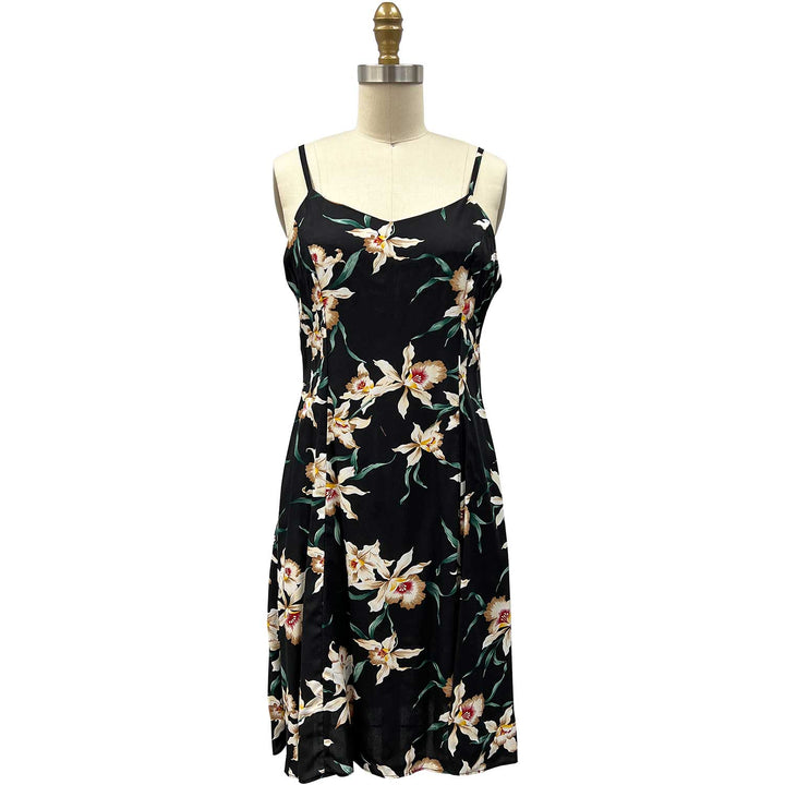 Star Orchid Black Spaghetti Dress