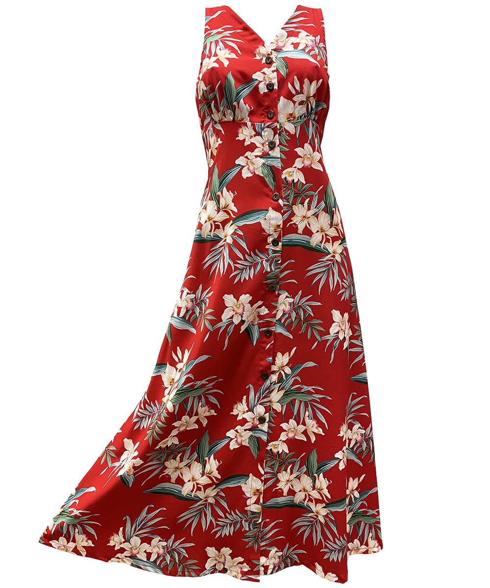 Orchid Ginger Red Button Front Tank Dress