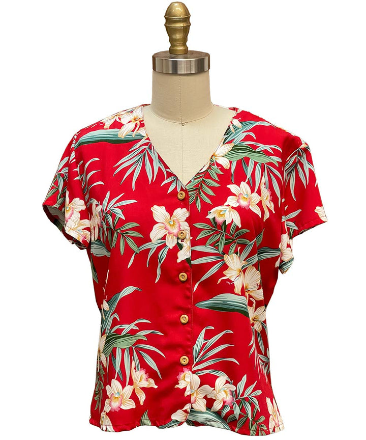 Orchid Ginger Red V-Neck Blouse