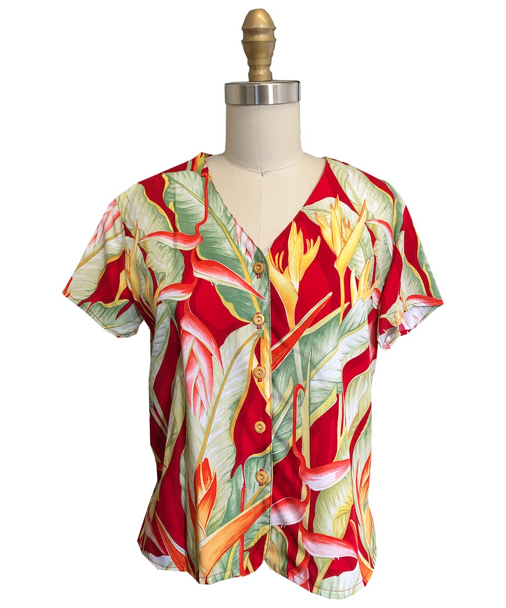 Heliconia Red V-Neck Blouse