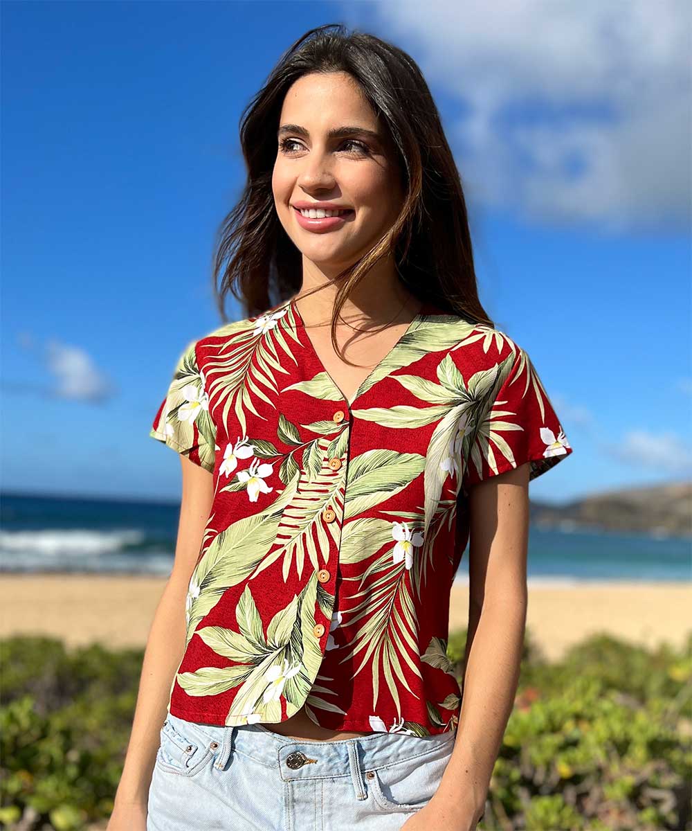 White Ginger Red V-Neck Blouse