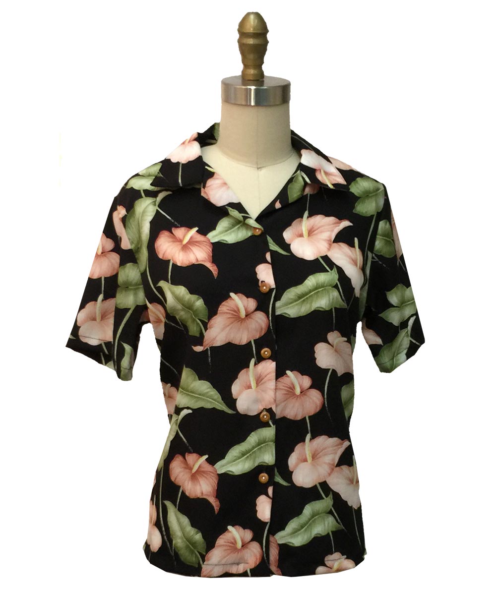 Women's Anthurium Garden Black Camp Shirt